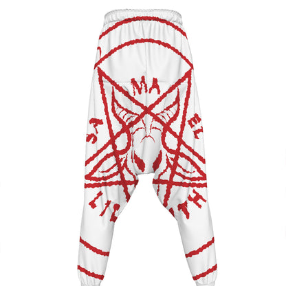 Red Satanic Pentagram Symbol Print Hammer Pants