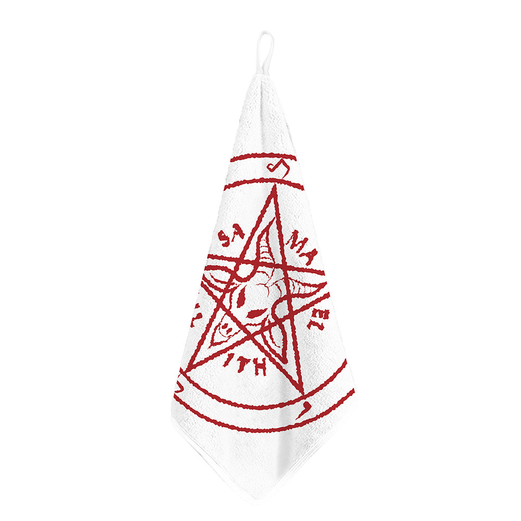 Red Satanic Pentagram Symbol Print Hand Towel