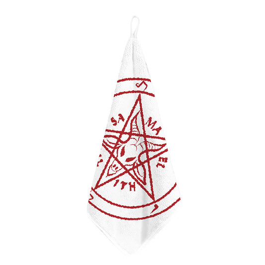 Red Satanic Pentagram Symbol Print Hand Towel