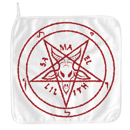 Red Satanic Pentagram Symbol Print Hand Towel
