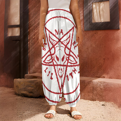 Red Satanic Pentagram Symbol Print Harem Pants