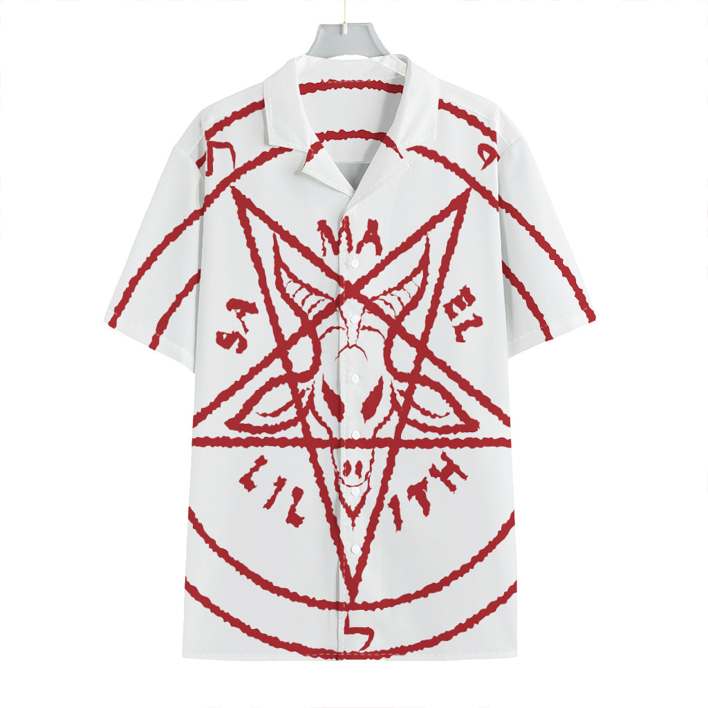 Red Satanic Pentagram Symbol Print Hawaiian Shirt