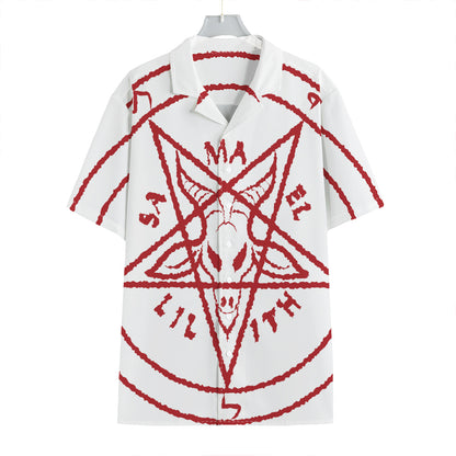 Red Satanic Pentagram Symbol Print Hawaiian Shirt
