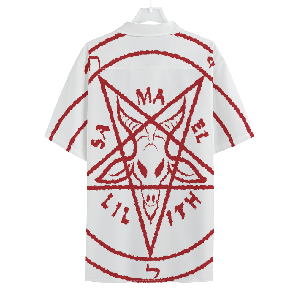 Red Satanic Pentagram Symbol Print Hawaiian Shirt