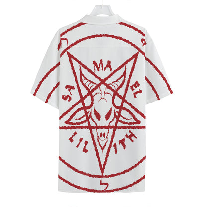 Red Satanic Pentagram Symbol Print Hawaiian Shirt