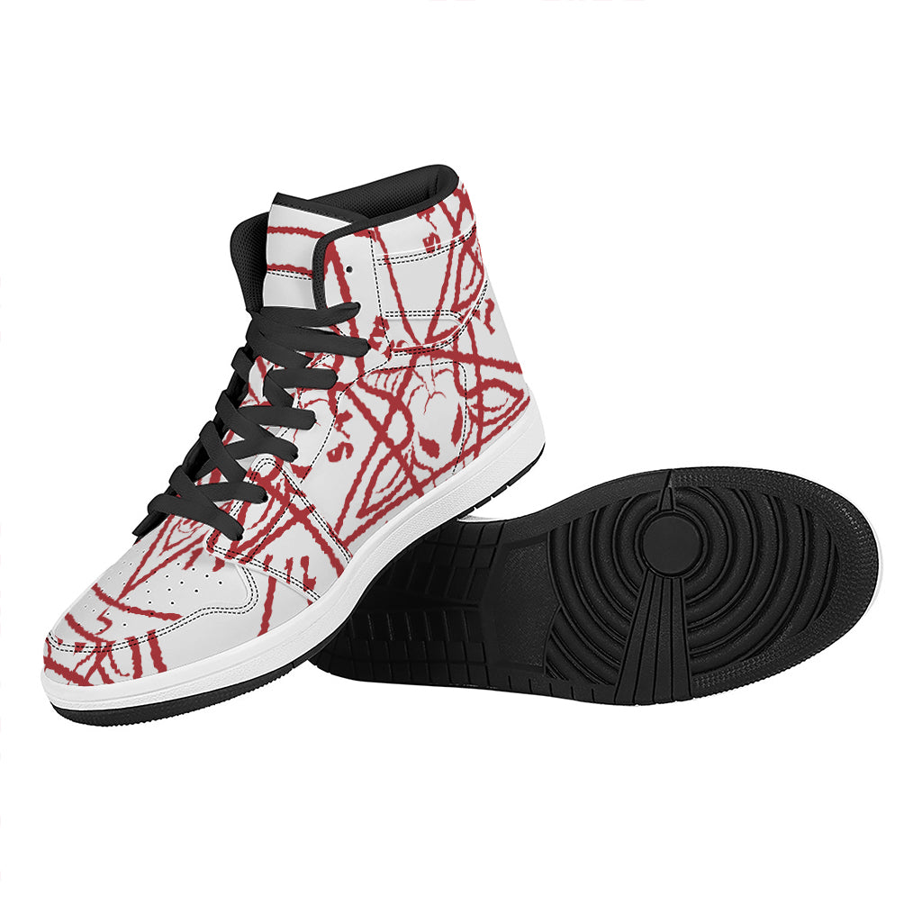 Red Satanic Pentagram Symbol Print High Top Leather Sneakers