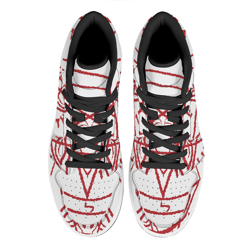 Red Satanic Pentagram Symbol Print High Top Leather Sneakers