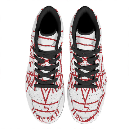 Red Satanic Pentagram Symbol Print High Top Leather Sneakers