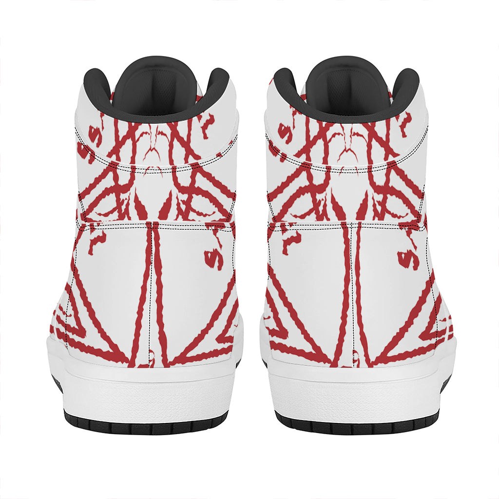 Red Satanic Pentagram Symbol Print High Top Leather Sneakers