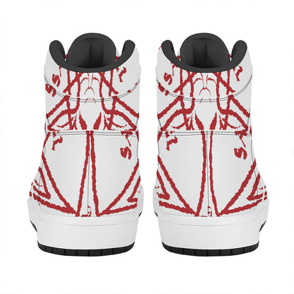 Red Satanic Pentagram Symbol Print High Top Leather Sneakers