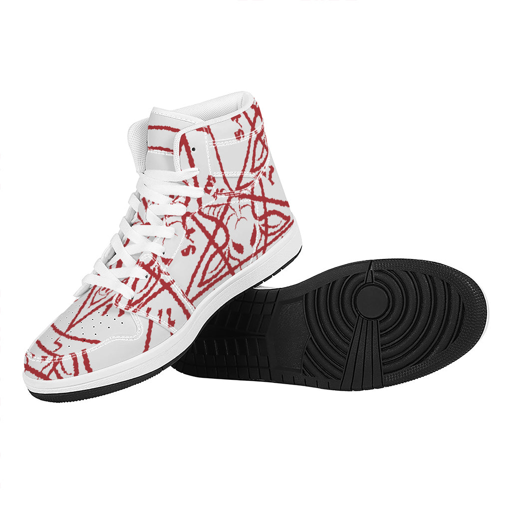 Red Satanic Pentagram Symbol Print High Top Leather Sneakers