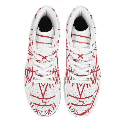 Red Satanic Pentagram Symbol Print High Top Leather Sneakers