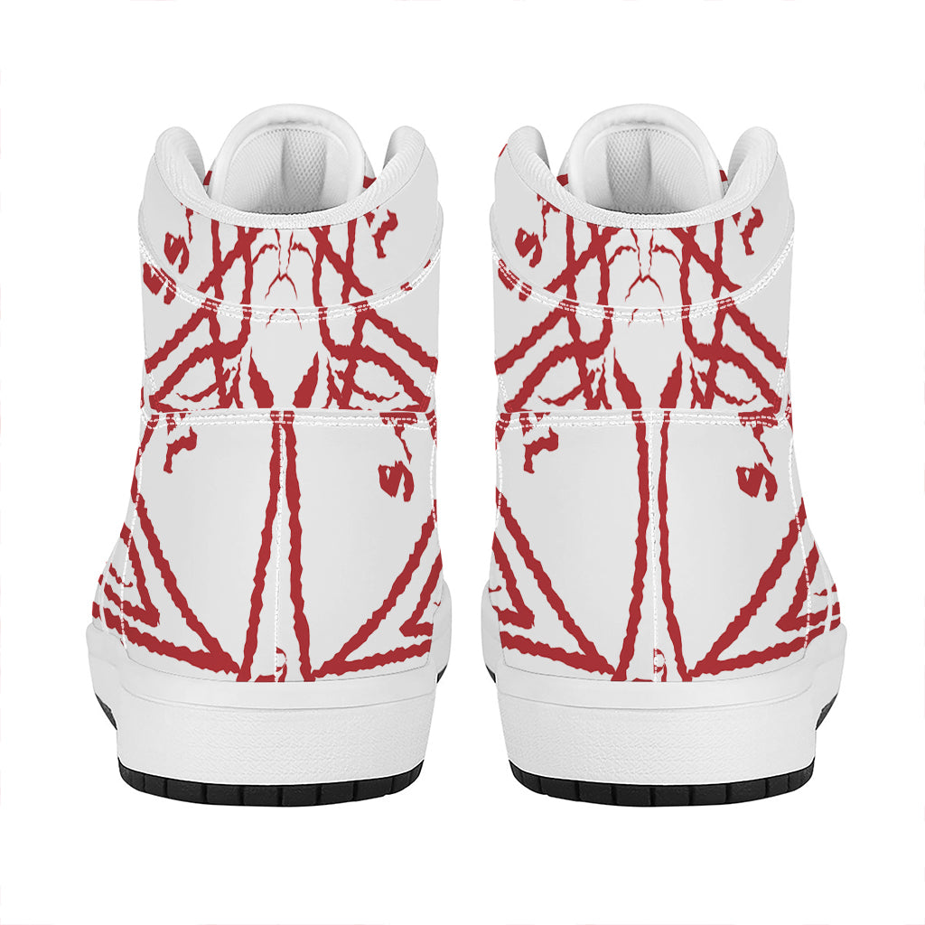Red Satanic Pentagram Symbol Print High Top Leather Sneakers