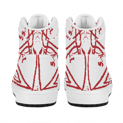 Red Satanic Pentagram Symbol Print High Top Leather Sneakers