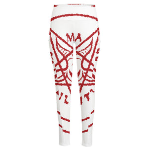 Red Satanic Pentagram Symbol Print High-Waisted Pocket Leggings