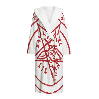 Red Satanic Pentagram Symbol Print Hooded Bathrobe