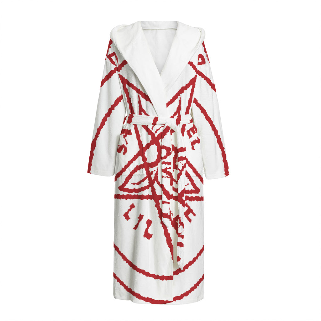 Red Satanic Pentagram Symbol Print Hooded Bathrobe