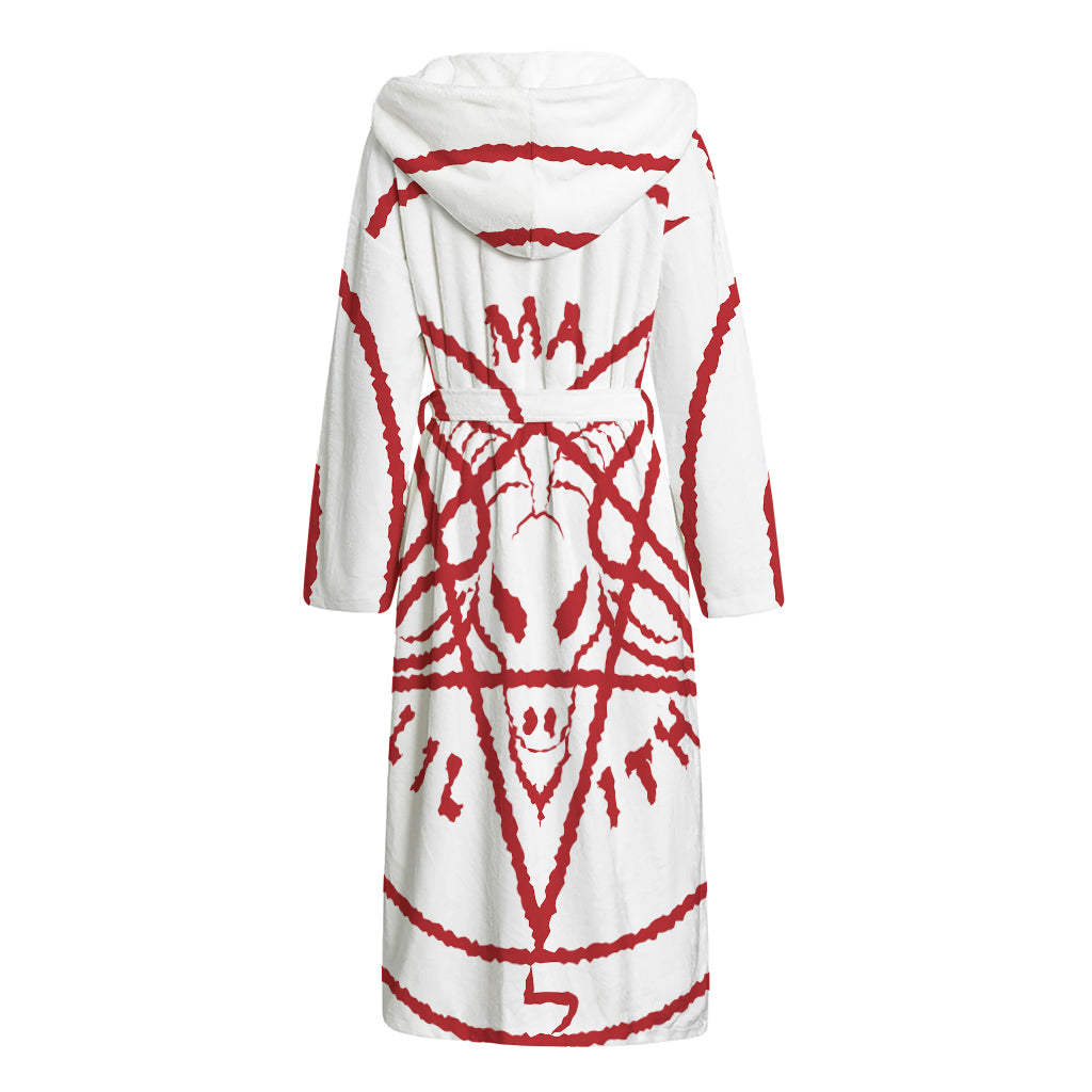 Red Satanic Pentagram Symbol Print Hooded Bathrobe