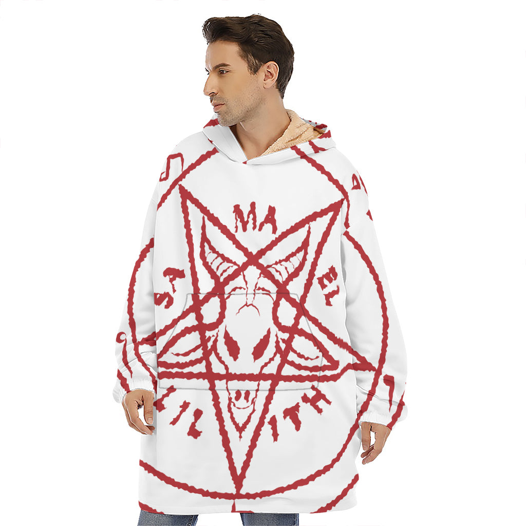Red Satanic Pentagram Symbol Print Hoodie Blanket