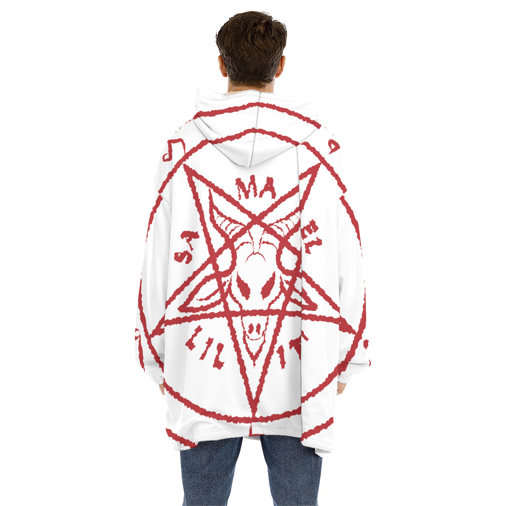 Red Satanic Pentagram Symbol Print Hoodie Blanket
