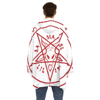 Red Satanic Pentagram Symbol Print Hoodie Blanket