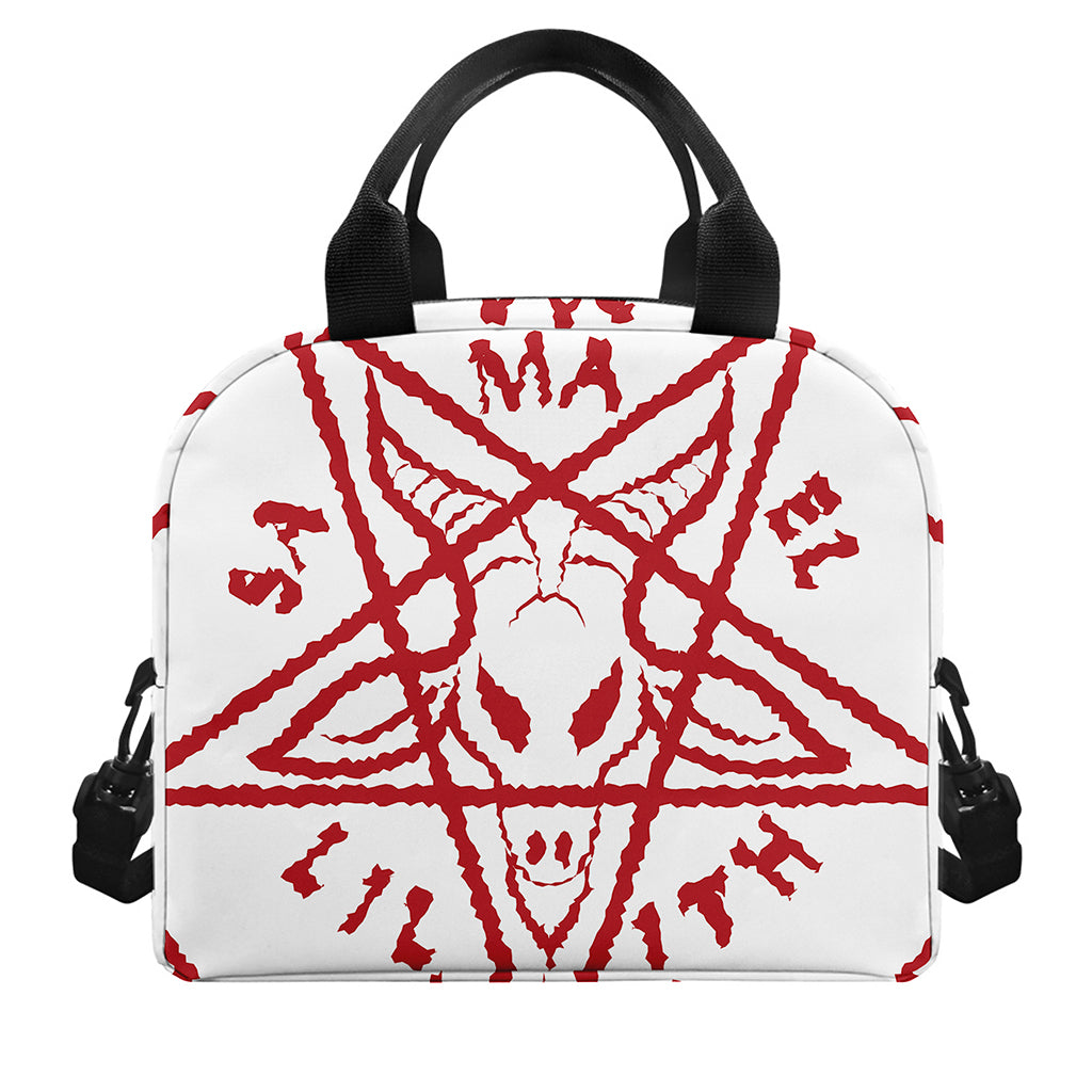 Red Satanic Pentagram Symbol Print Insulated Lunch Bag