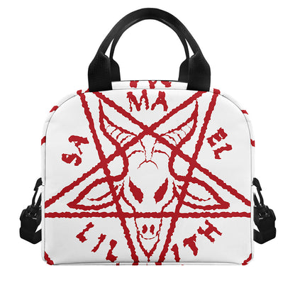Red Satanic Pentagram Symbol Print Insulated Lunch Bag