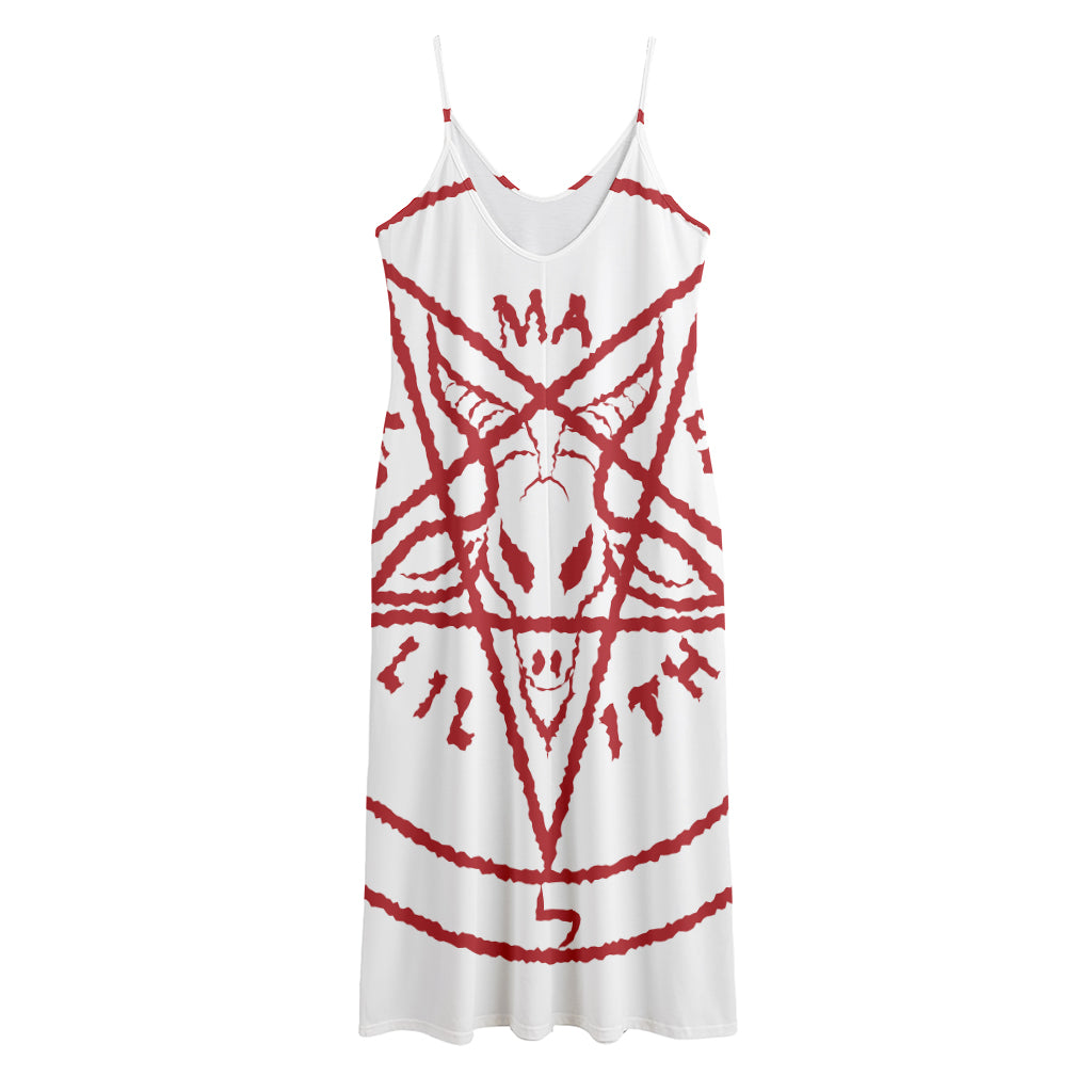 Red Satanic Pentagram Symbol Print Jersey Midi Cami Dress