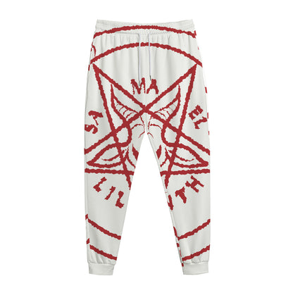 Red Satanic Pentagram Symbol Print Jogger Pants