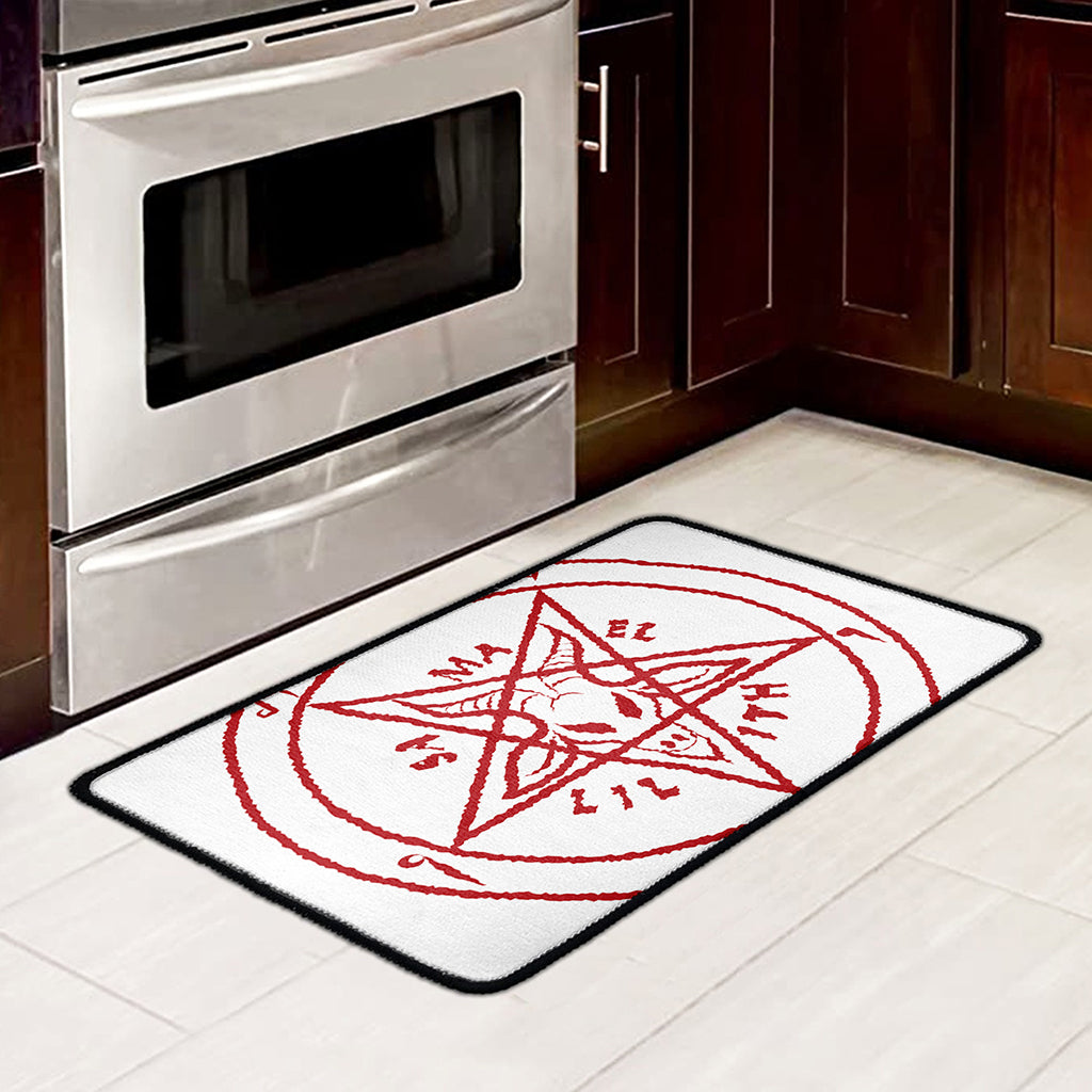Red Satanic Pentagram Symbol Print Kitchen Mat