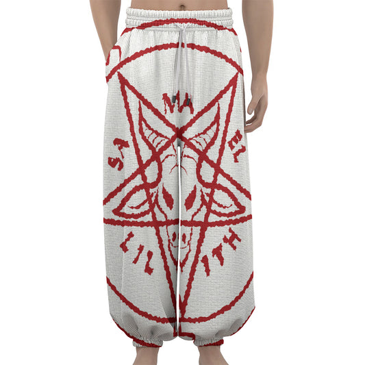 Red Satanic Pentagram Symbol Print Lantern Pants