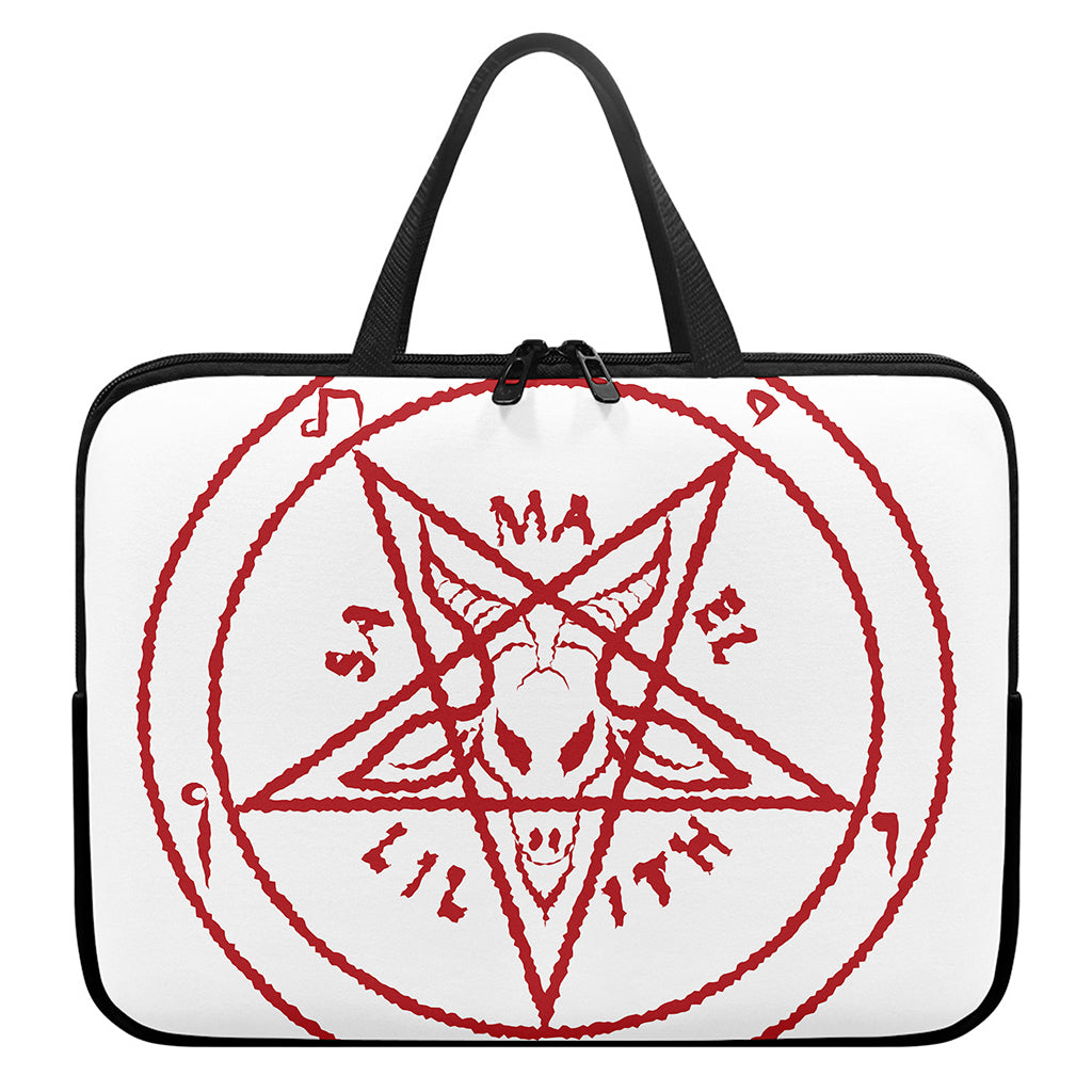 Red Satanic Pentagram Symbol Print Laptop Sleeve With Handle