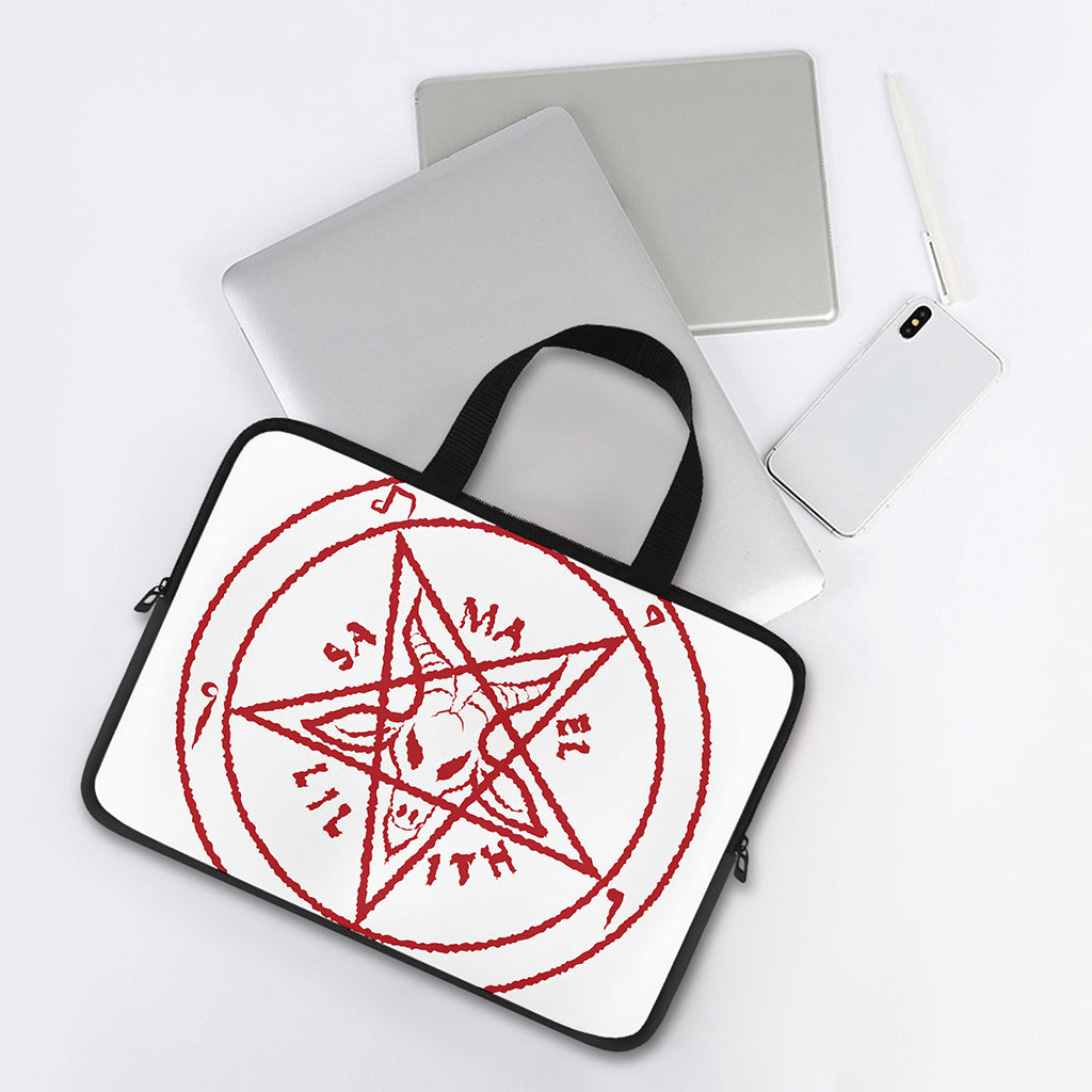 Red Satanic Pentagram Symbol Print Laptop Sleeve With Handle