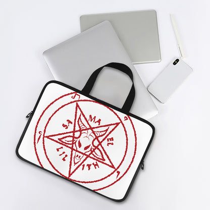 Red Satanic Pentagram Symbol Print Laptop Sleeve With Handle