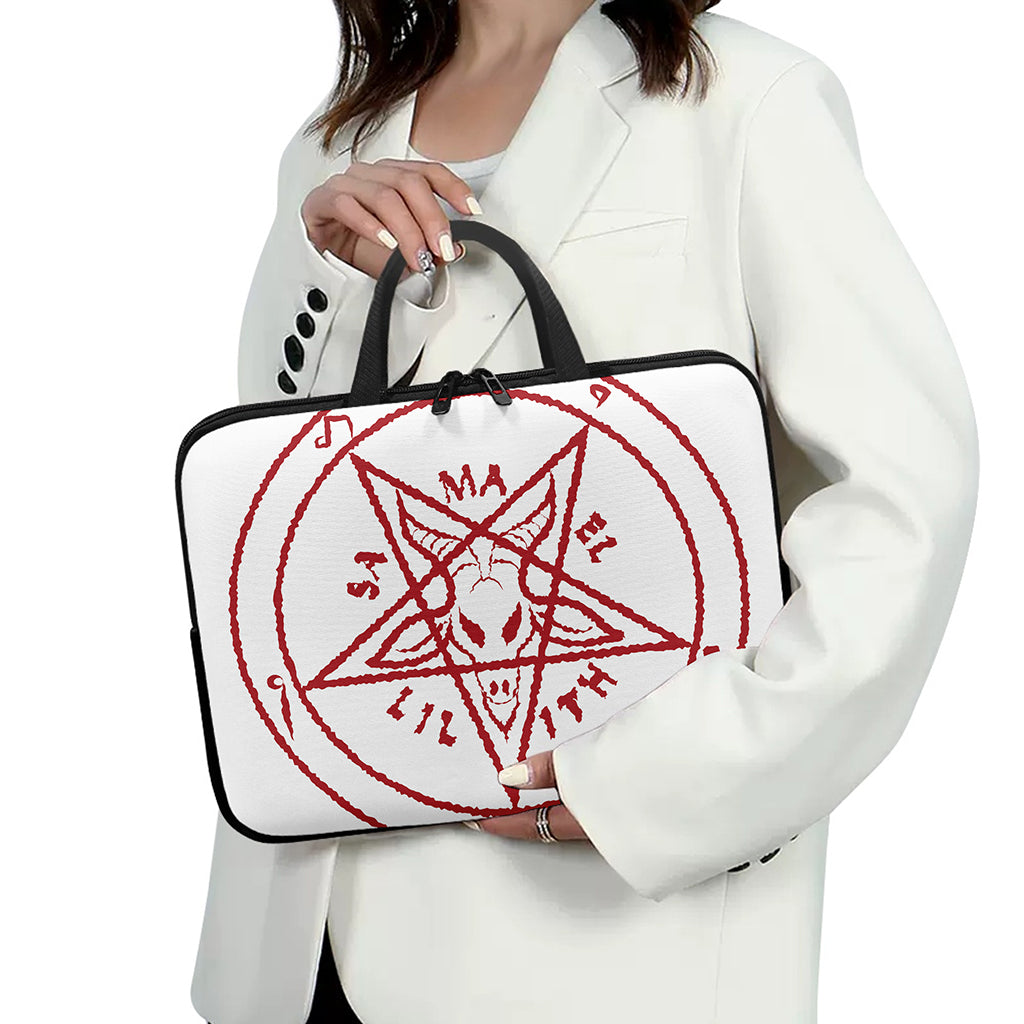 Red Satanic Pentagram Symbol Print Laptop Sleeve With Handle