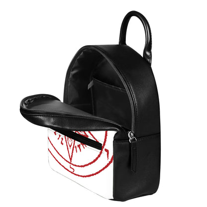 Red Satanic Pentagram Symbol Print Leather Backpack