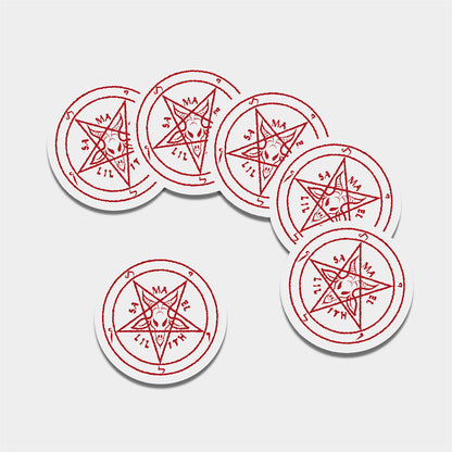 Red Satanic Pentagram Symbol Print Leather Coaster Set