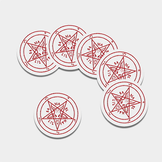 Red Satanic Pentagram Symbol Print Leather Coaster Set