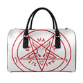 Red Satanic Pentagram Symbol Print Leather Duffel Bag