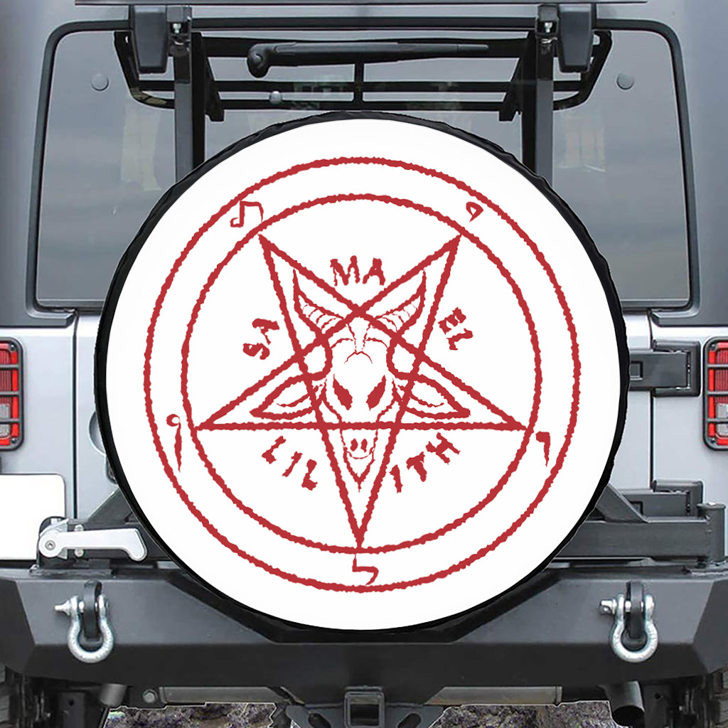 Red Satanic Pentagram Symbol Print Leather Spare Tire Cover