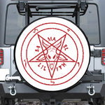 Red Satanic Pentagram Symbol Print Leather Spare Tire Cover