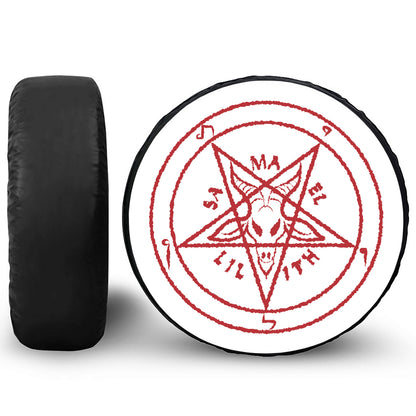 Red Satanic Pentagram Symbol Print Leather Spare Tire Cover