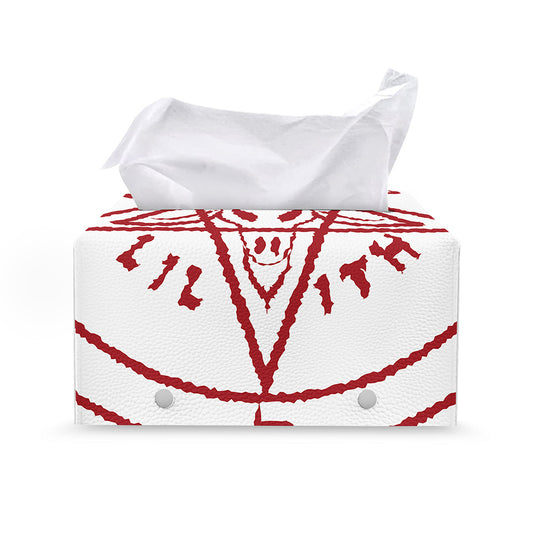 Red Satanic Pentagram Symbol Print Leather Tissue Box Cover