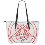 Red Satanic Pentagram Symbol Print Leather Tote Bag