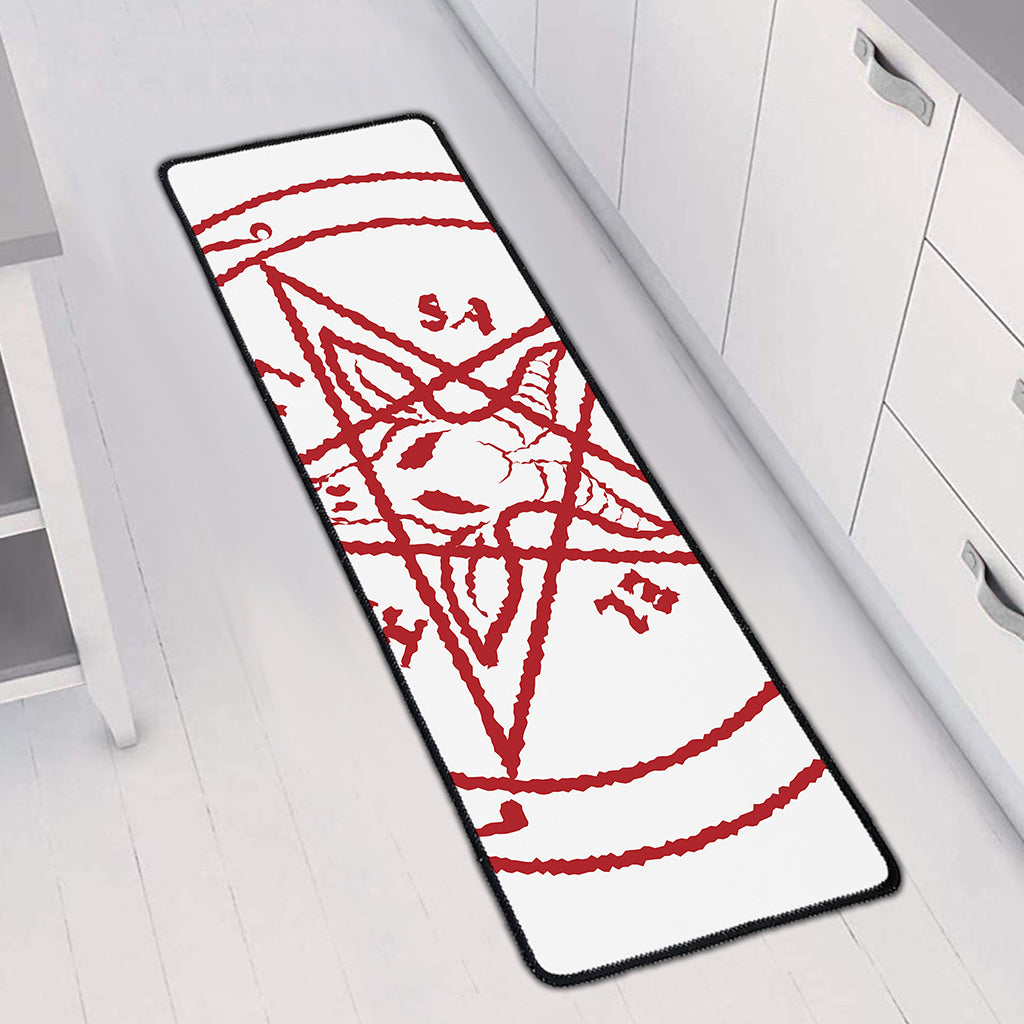 Red Satanic Pentagram Symbol Print Long Kitchen Mat