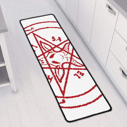 Red Satanic Pentagram Symbol Print Long Kitchen Mat