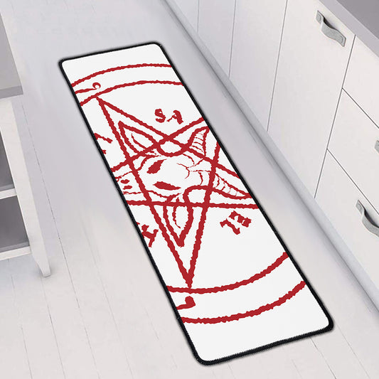 Red Satanic Pentagram Symbol Print Long Kitchen Mat