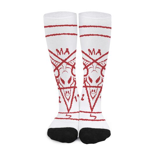 Red Satanic Pentagram Symbol Print Long Socks