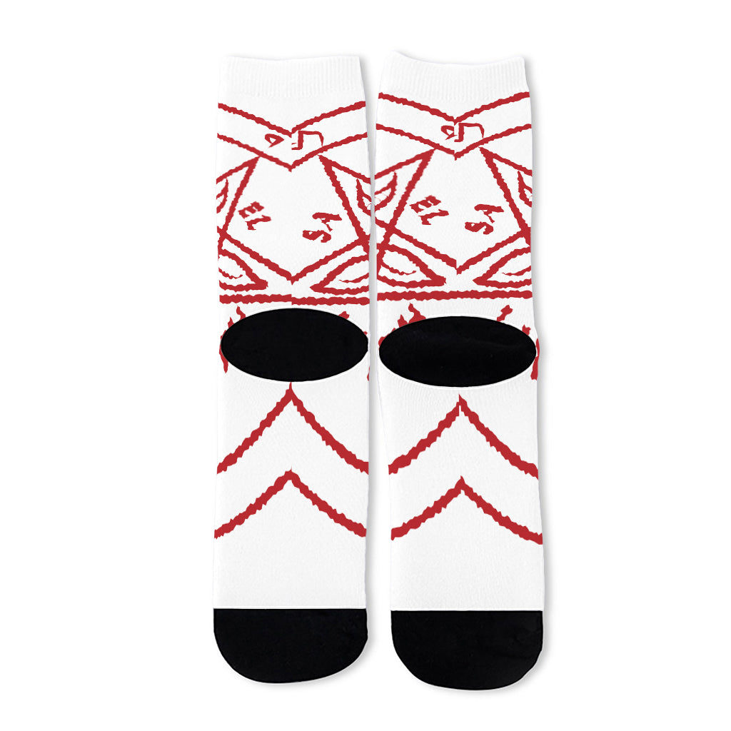 Red Satanic Pentagram Symbol Print Long Socks