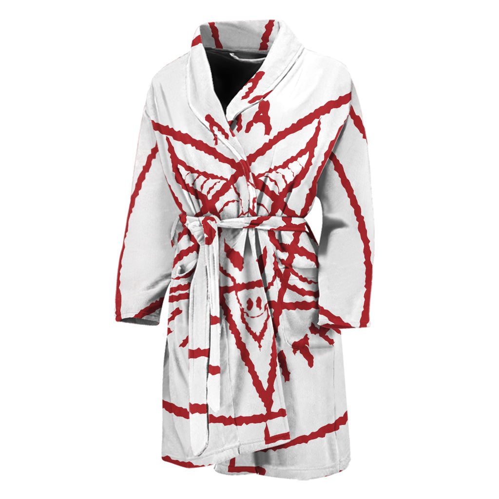 Red Satanic Pentagram Symbol Print Men's Bathrobe